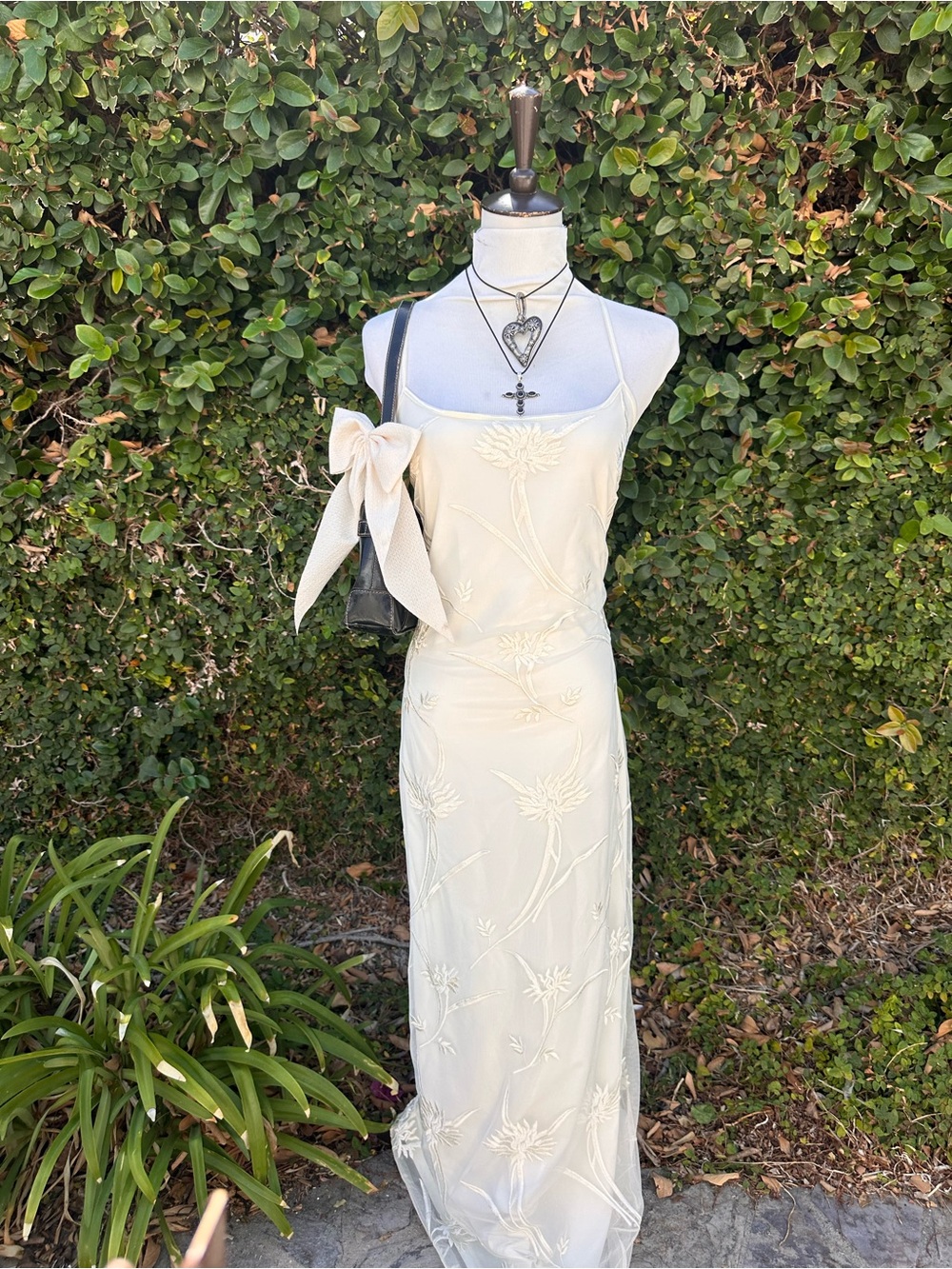 Impressions Cream Embroidered Maxi Slip Dress